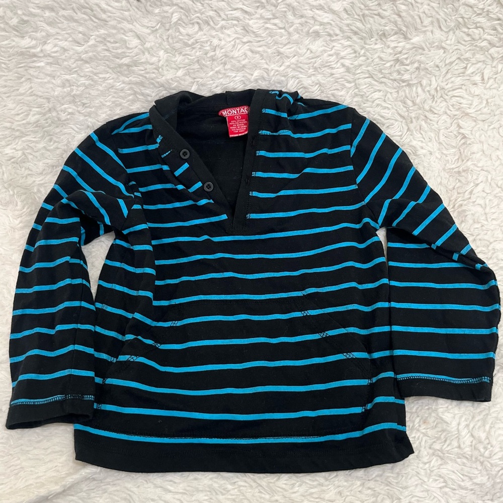 5 for $25! Montage Blue and Black Stripe Hoodie Long Sleeve 5